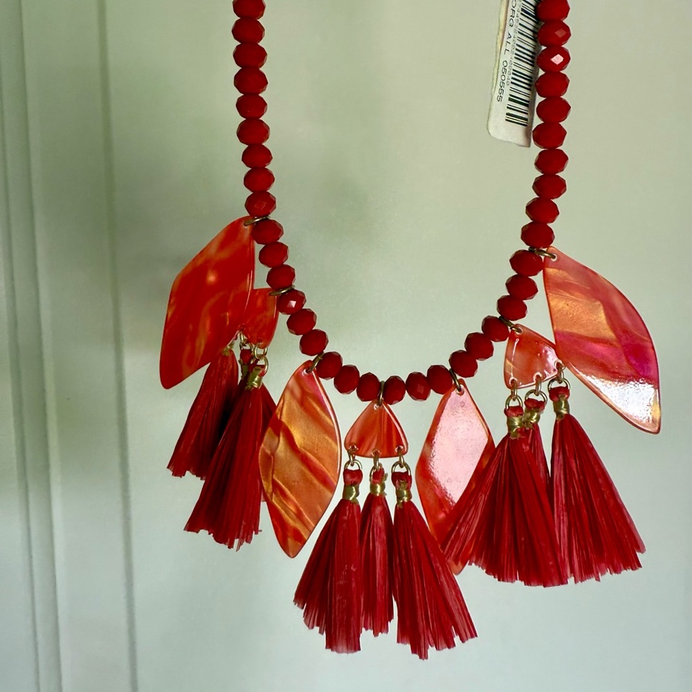 NWT Red-Orange Tassel beaded Necklace